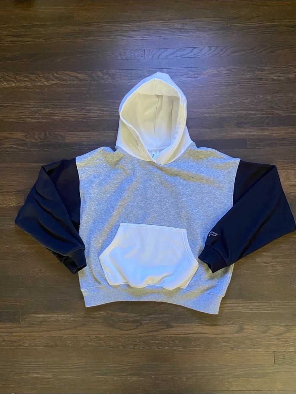 Fabletics Two-Tone Hooded Sweatshirt in Heather Gray, White & Black